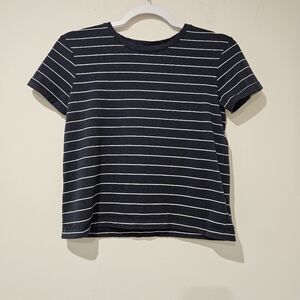 Max Studio Navy and White Striped Tee, Size XS